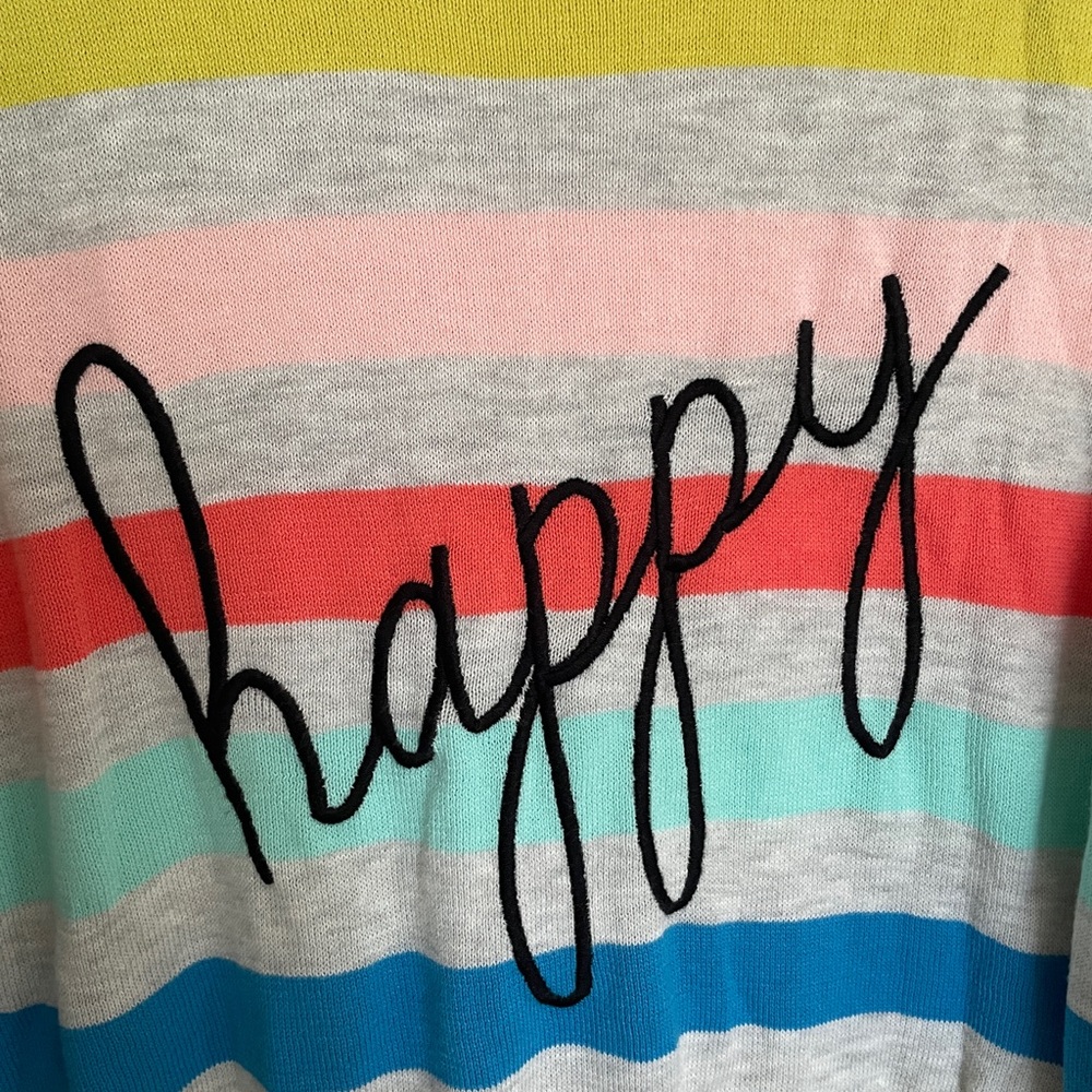 Time and Tru Yellow and Gray Knit Sweater with Blue Neckline